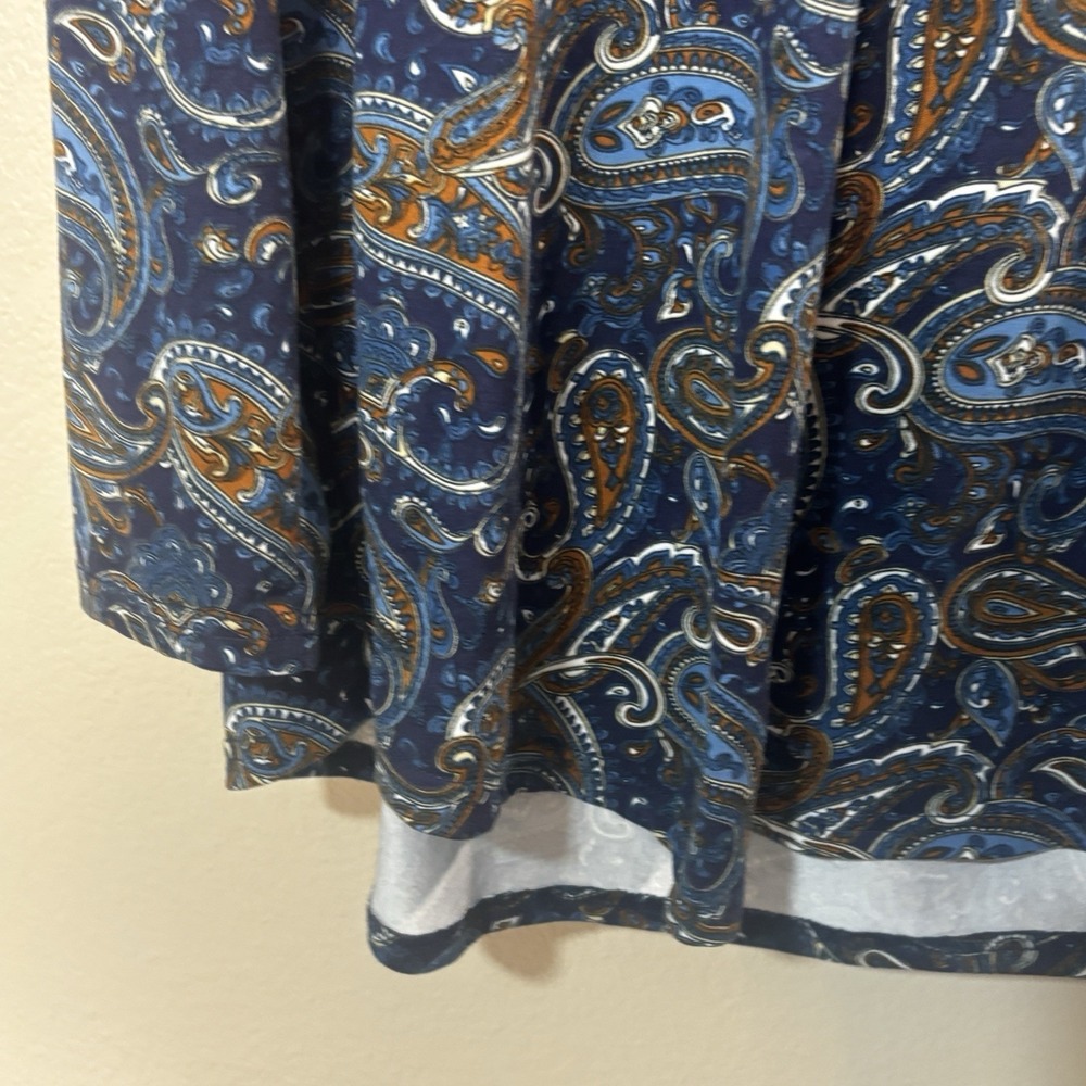 Folunsi Blue Orange Paisley Print Pullover Blouse Shirt Top Long Sleeve Plus 3X - Picture 8 of 12